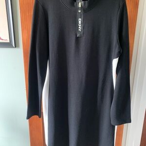 DKNY Black Zip-Front Sweatshirt Dress